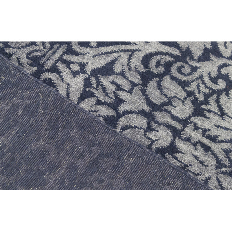 Hand Woven Cotton and Wool Damask Area Rug