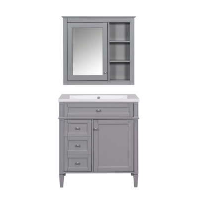 Ensemble de meuble-lavabo à une cuve moderne avec tiroirs et armoire à miroir Modern