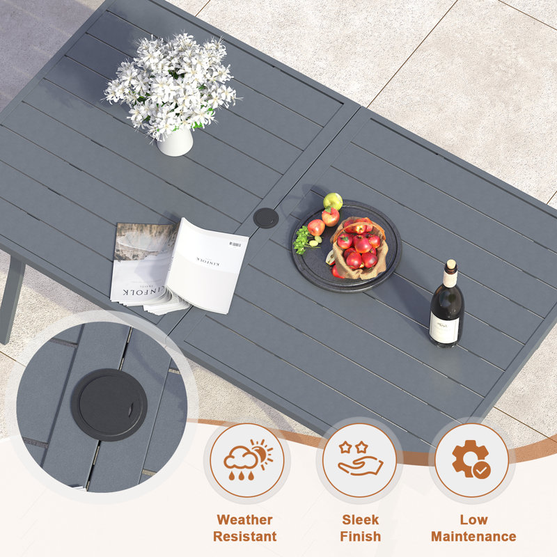 6 -Person Patio Dining Set with 63" Rectangular Dining Table and Padded PVC-coated polyester Swivel Chairs, Gray