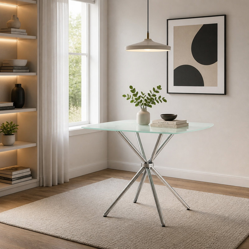 36" Square Frosted Tempered Glass Table