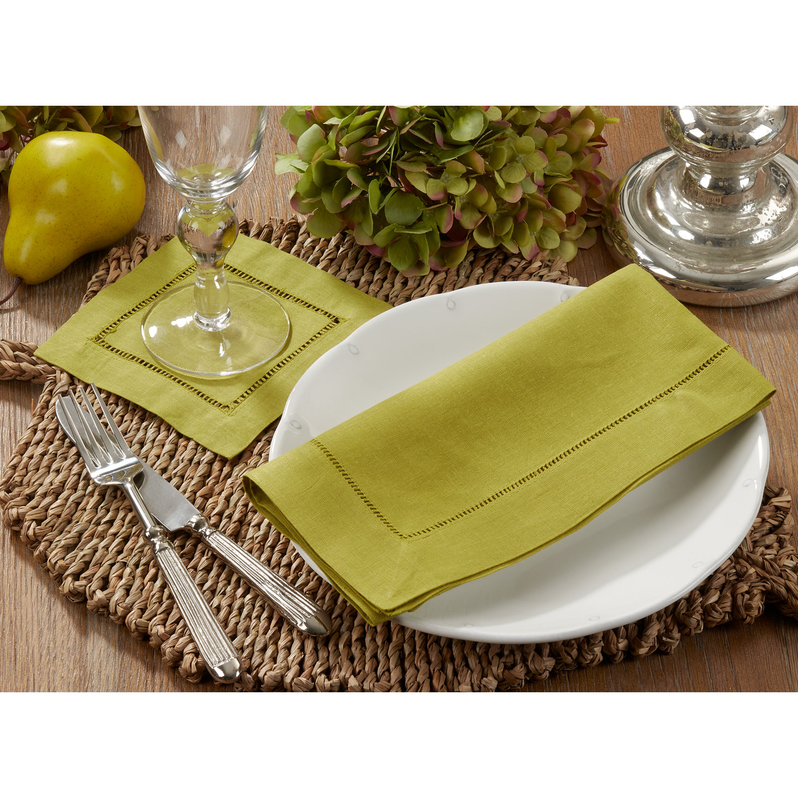 Gelder Reversible Cocktail Linen Napkin, Lime