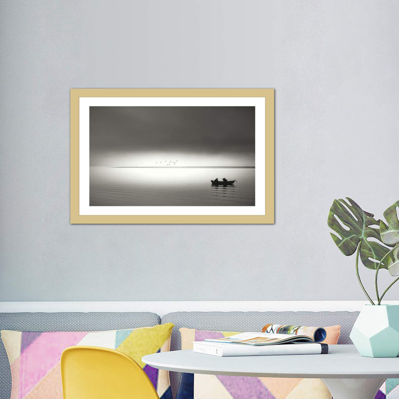 " Going Fishing " by Don Schwartz, 16" H x 24" W x 1" D, Gold Framed Paper