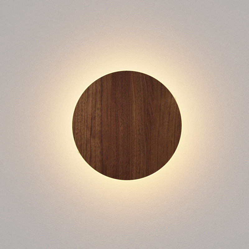 Applique murale de coin à 1 lumière DEL câblée à intensité variable Ramen, H 12 po x l 12 po x P 2,6 po, Noyer huilé
