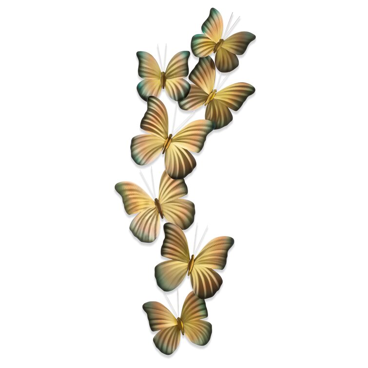Gold Butterfly Spray Indoor Outdoor Stainless Steel Wall Art Set