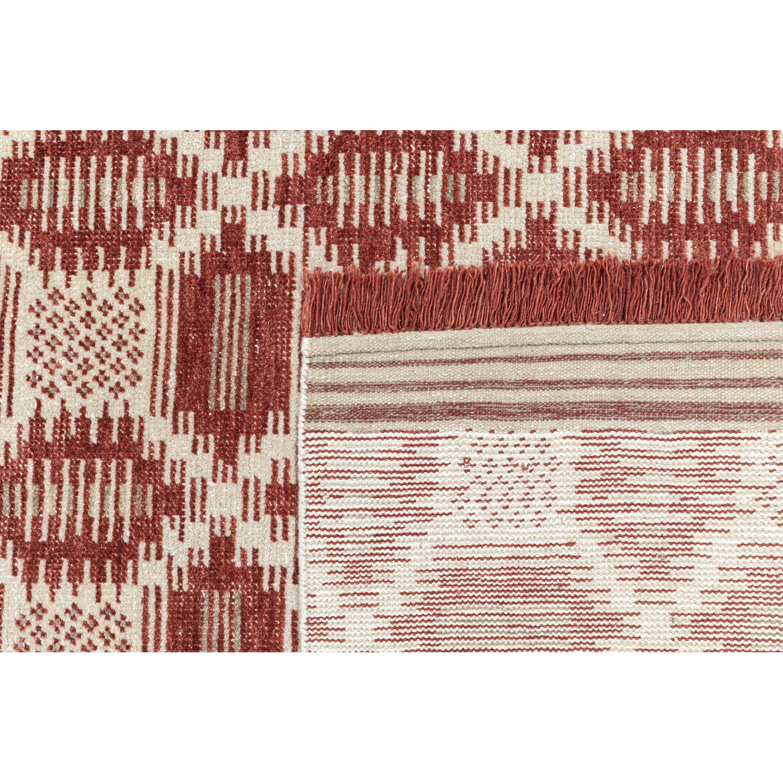 Caden Red White Hand-Knotted Geometric Rug, Rectangle 7'6" x 9'6"