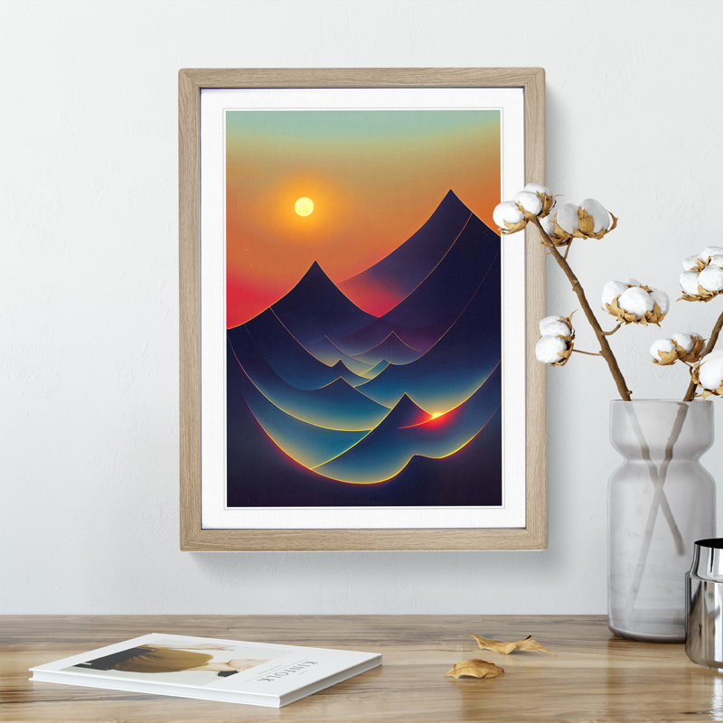 Abstract Mountain Sunset No.1 - Wall Art, 66cm H x 48cm W, Oak Framed