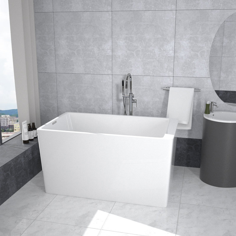 47'' White Acrylic Freestanding Rectangular Soaking Bathtub