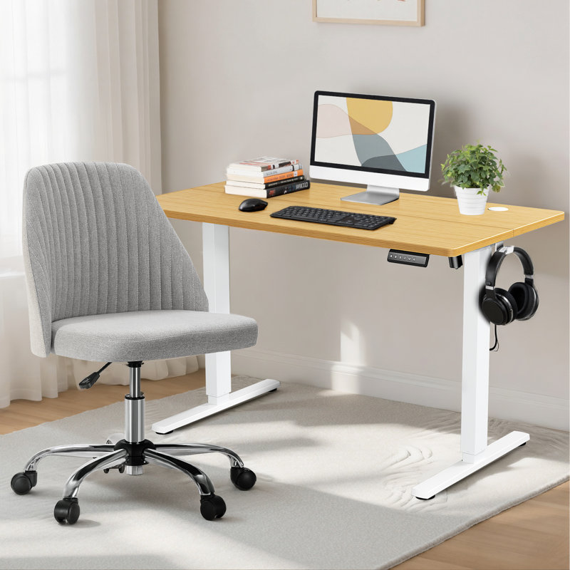 Ergonomic Home Office Desk And Chair Set, Standing Desk And Chair Combo, Adjustable, Oak/White