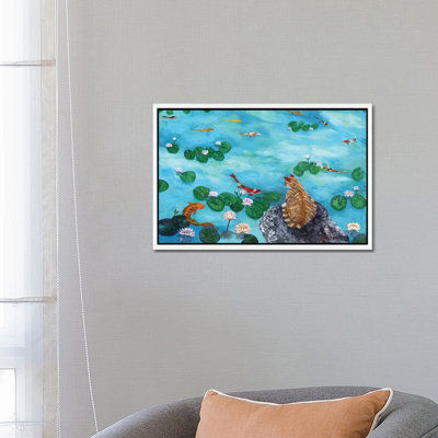 Orange Cat at Koi Pond 1 Piece Painting on Canvas