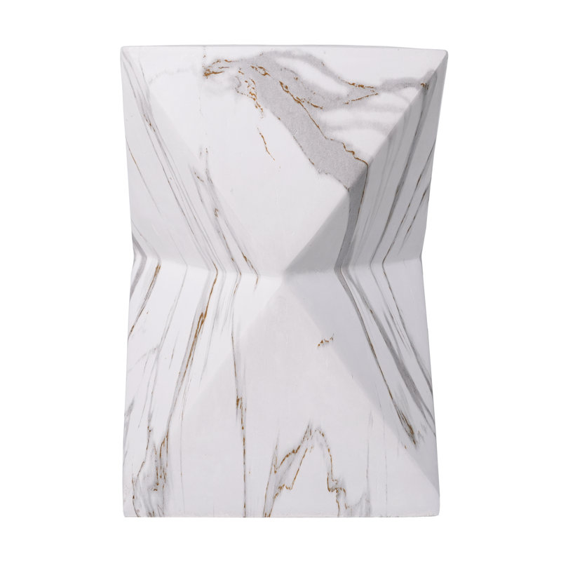 Eos 18.5"H Modern Geometric MGO Side Table with Faux Marble Finish, White Marble
