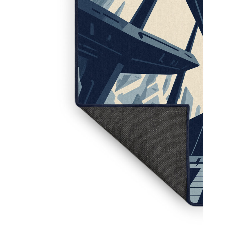 Tapis bleu doux et moelleux à motif géométrique Nailwell Alien Starship Dockyard, 7 x 9