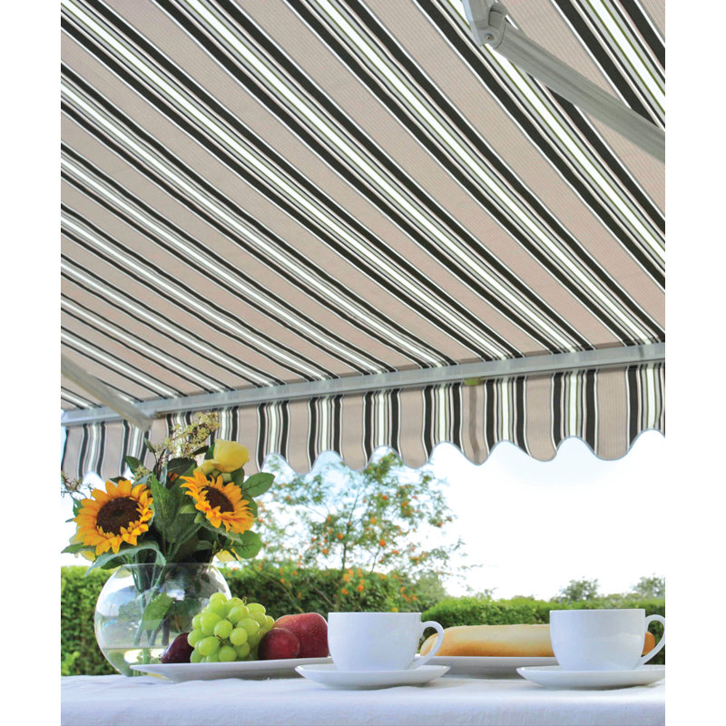 Harvill 27 Green/Beige Outdoor Cover Retractable Patio Awning, 250cm W x 200cm D
