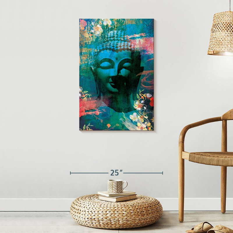 Tête de Bouddha fleurie I sur toile, H 30 po x l 20 po x P 1,25 po