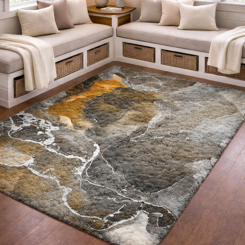Tapis de qualité supérieure lavable à la machine à poils longs ADS503, Brun, 9 pi x 12 pi