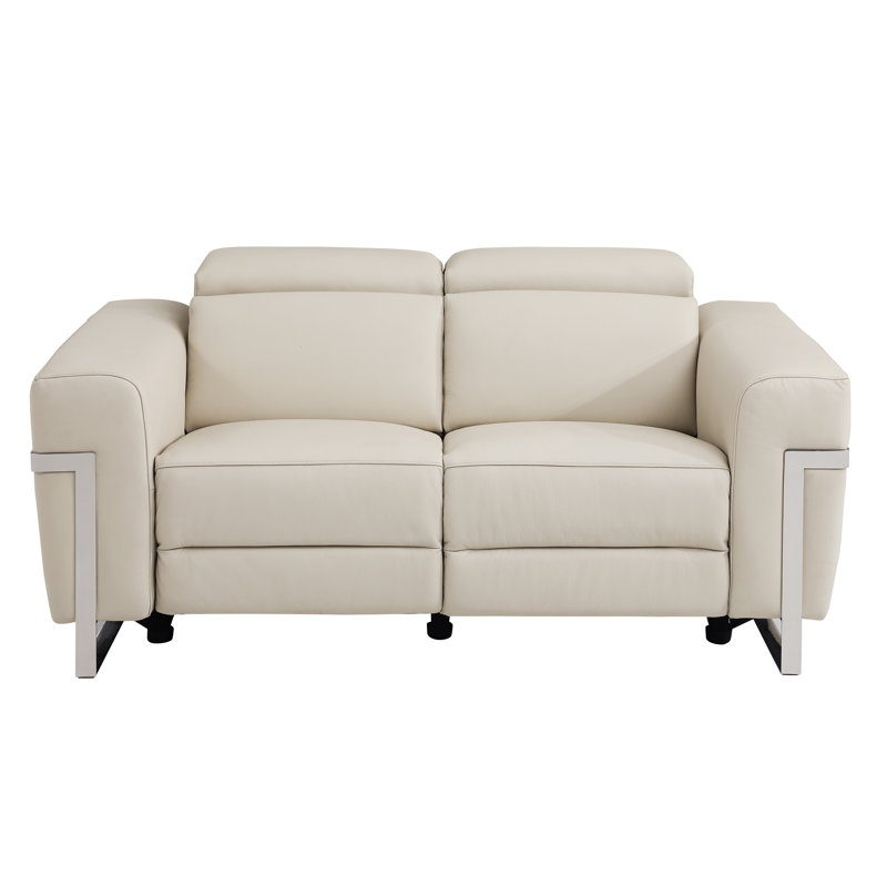 Causeuse inclinable électrique en cuir italien Allegan, Beige