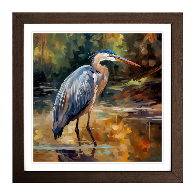 Heron Neo-Impressionism - Framed Print, Walnut