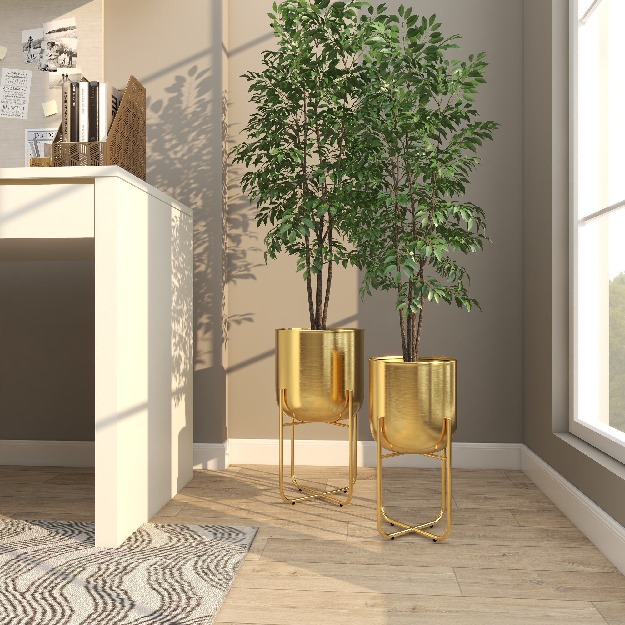 Nickson 2-Piece Iron Pot Planter Set, Gold