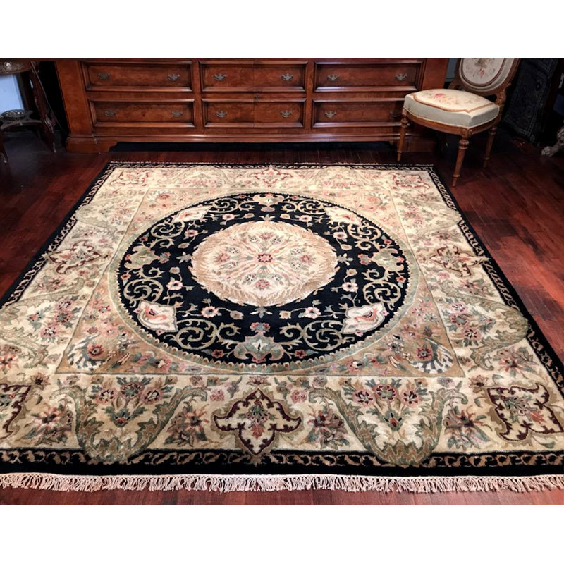 Tapis noir / ivoire en laine touffetée à la main Masuda, Tapis de couloir 2 pi 6 po x 8 pi