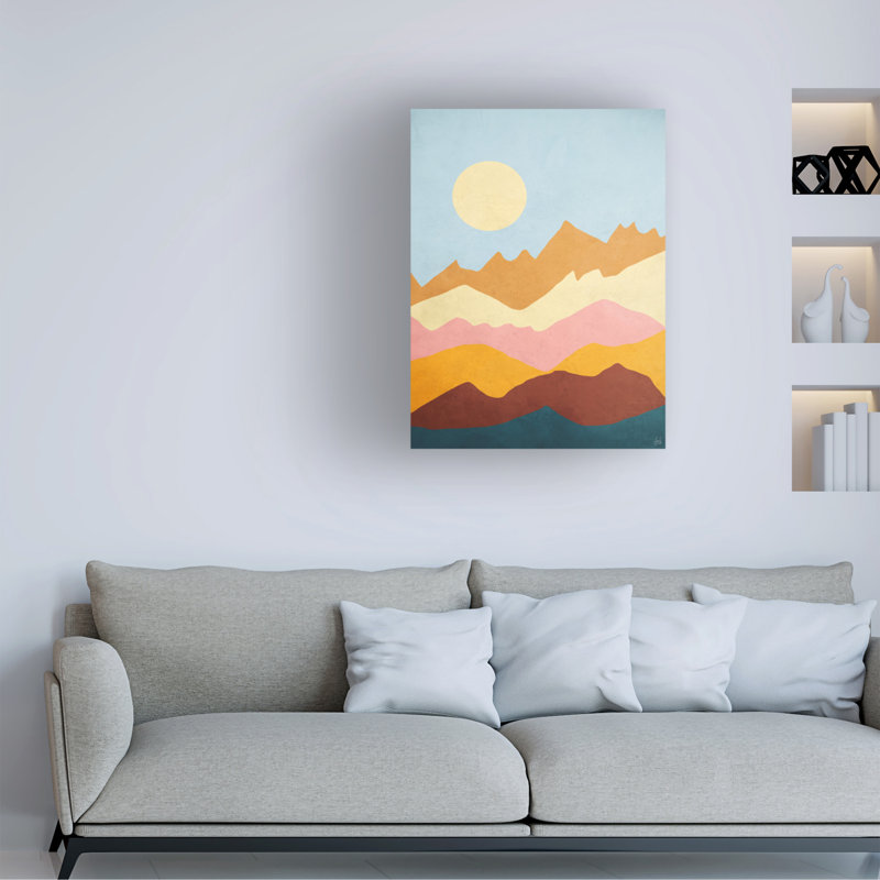 Art sur toile, ligne bolognaise et brosse Richly Mountains Moon, H 18 po x l 24 po