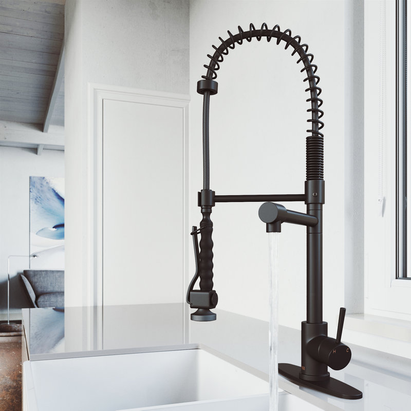 Robinet de cuisine rétractable à 1 poignée H 27 po Zurich, Noir mat