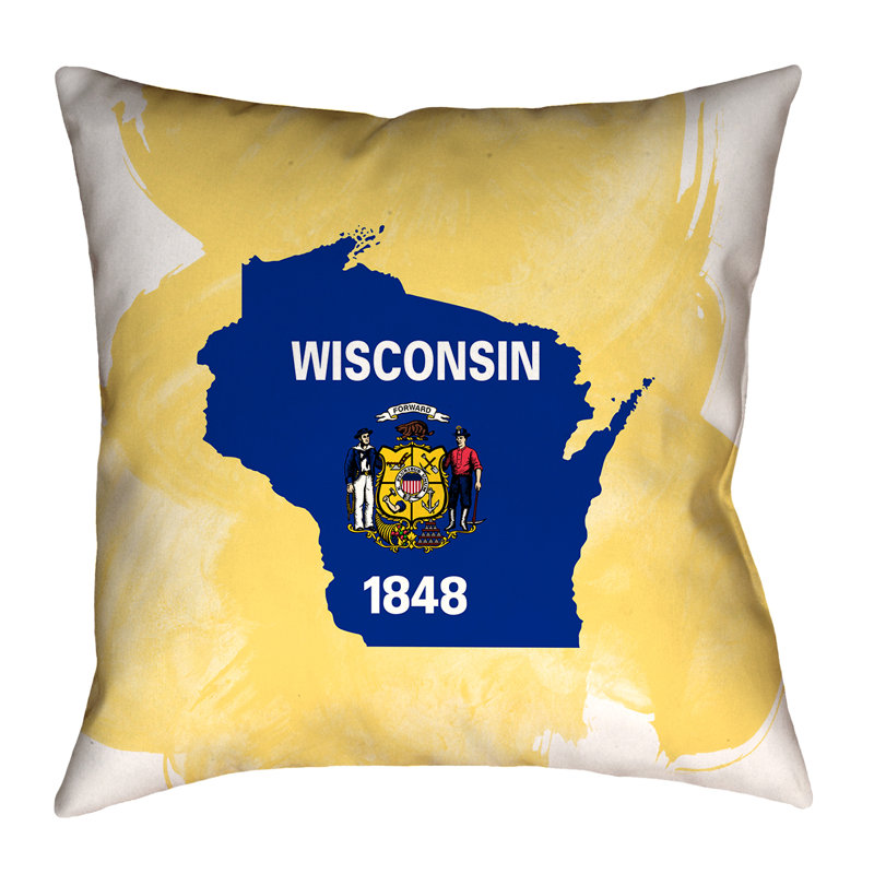 Housse de coussin en faux lin et coussin de coussin de côte wisconsin state flag, 16 po x 1 po, Jaune / Bleu