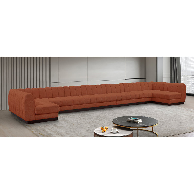 Canapé modulaire rembourré 9 pièces Quinn, Tissu cognac chenille