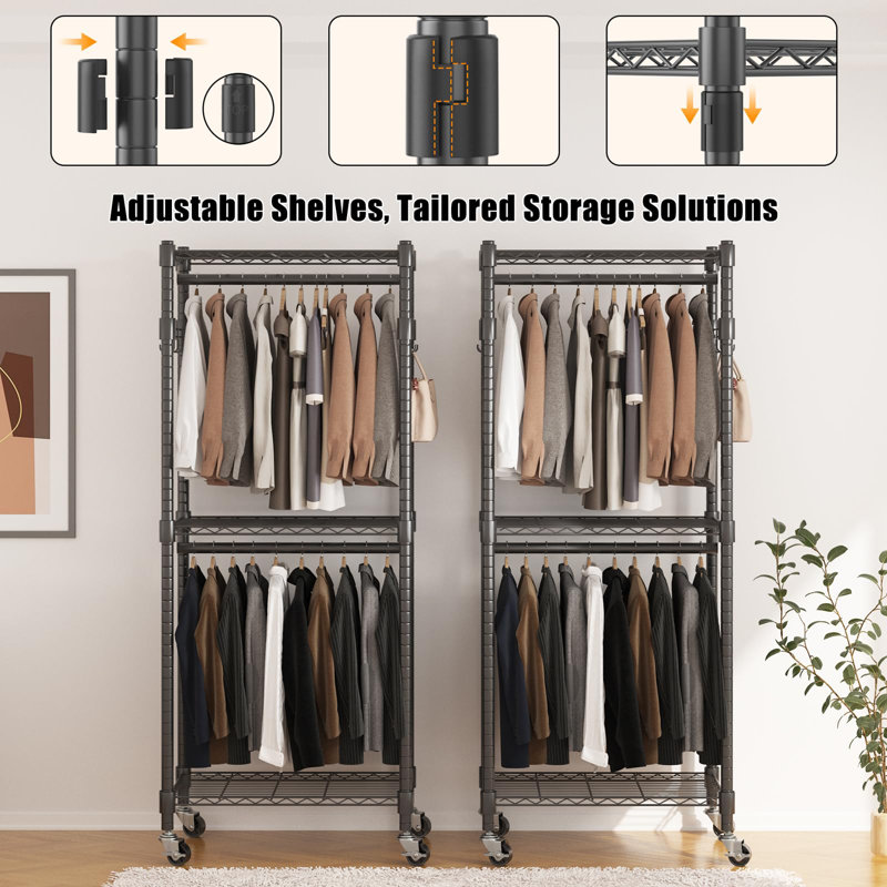 Ginjiro 60cm W Rolling Clothes Racks, Black