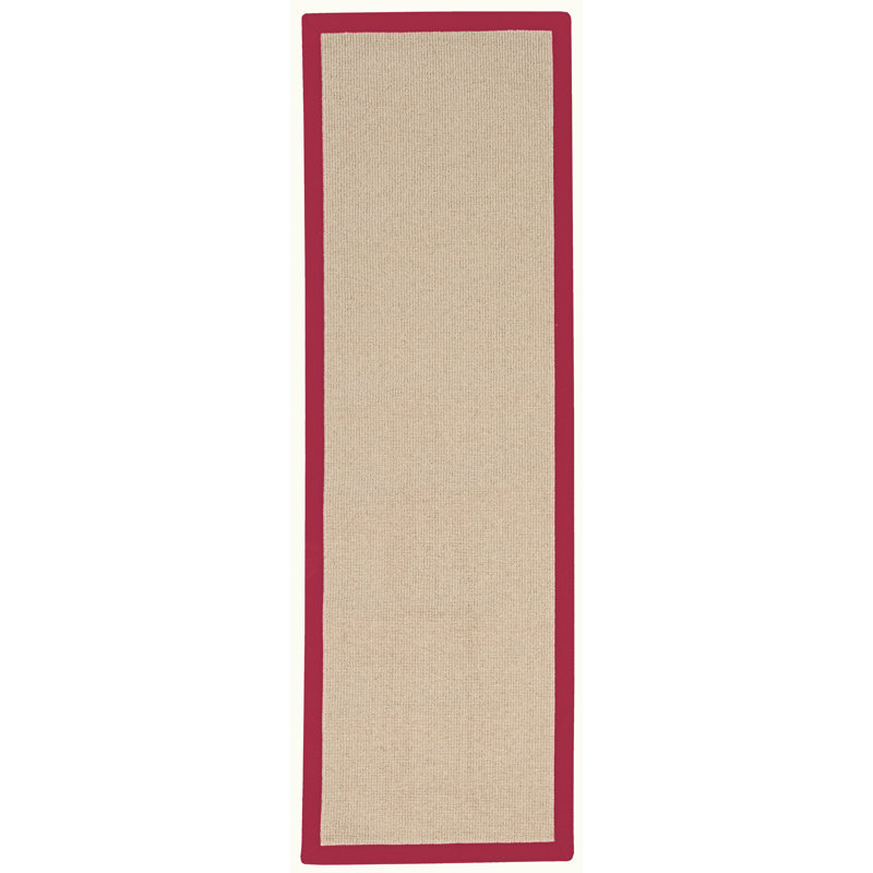 Nannette Handmade Light Beige Berber with Red Cotton Border Made in the USA Area Rug, Runner 2'6" x 12'
