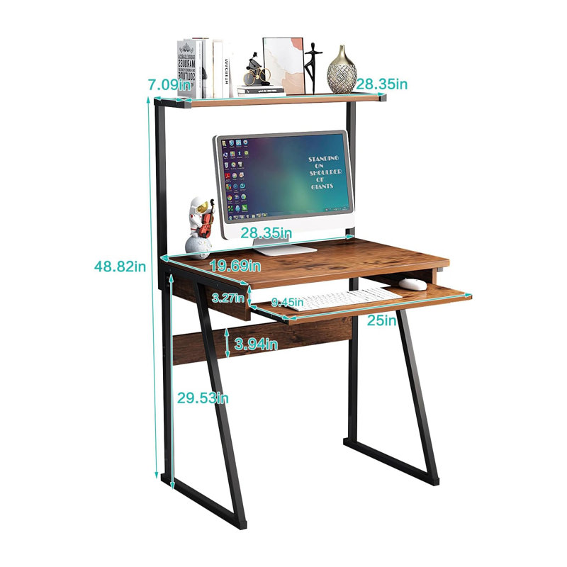 2-Tier Computer Desk with Keyboard Tray for Small Spaces 28 Inch Home Office Desk Computer Workstation Modern Writting Table,