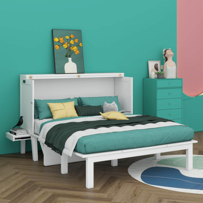 Lit escamotable double spacieux avec port USB et tablettes latérales amovibles