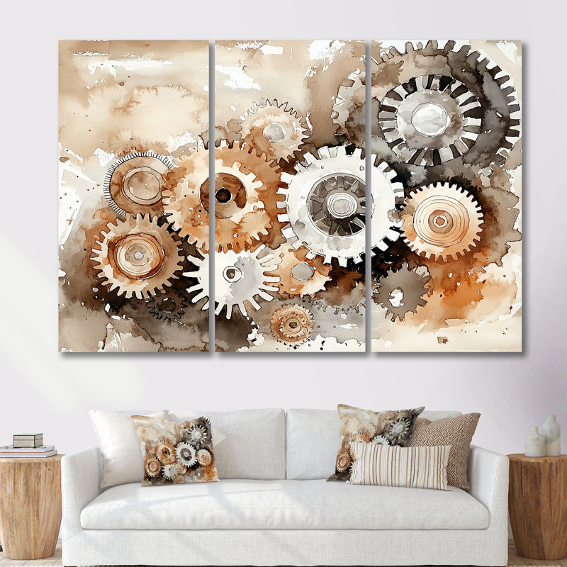 Gears and Cogs Of Innovation I - Ensemble d'art mural d'innovation, 32" H x 48" W, Wrapped Canvas, Ne s’applique pas