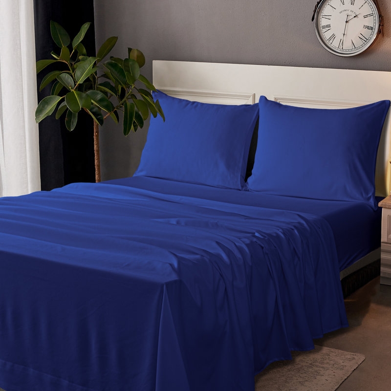 Ensemble de draps, ensemble de draps en microfibre brossée 1800 avec poche profonde - NTBAY, Bleu marine