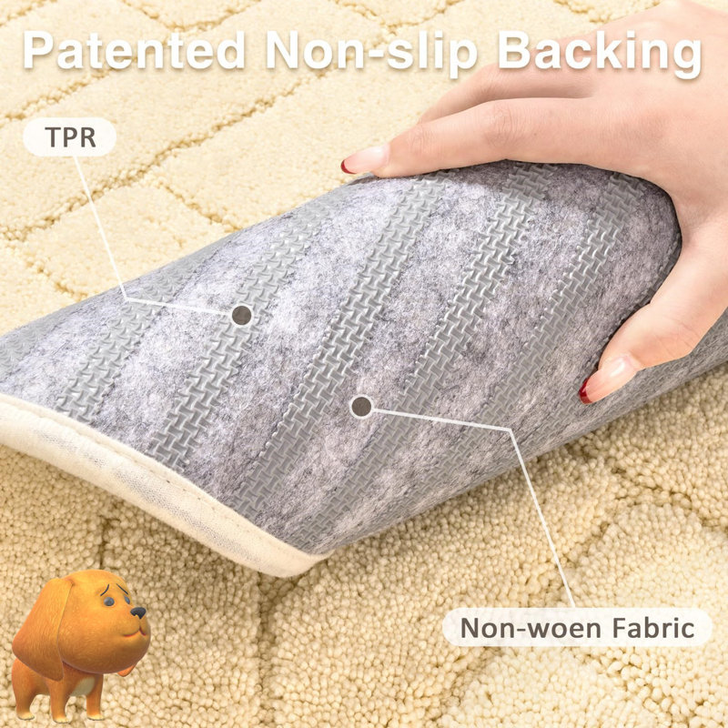 Beige Durable Rubber Backing Runner Carpet Soft Long Door Mat, Runner 50 x 120 cm