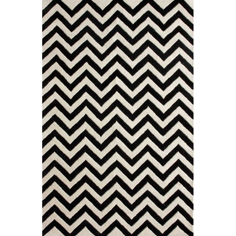 Tapis noir à motif de chevrons Migdalia, Rectangle 8'3" x 11'