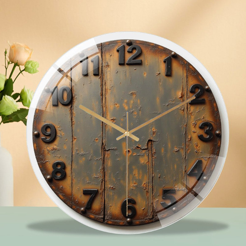Horloge murale rétro en bois rustique pour décoration intérieure - Horloge murale moderne en verre 12 po