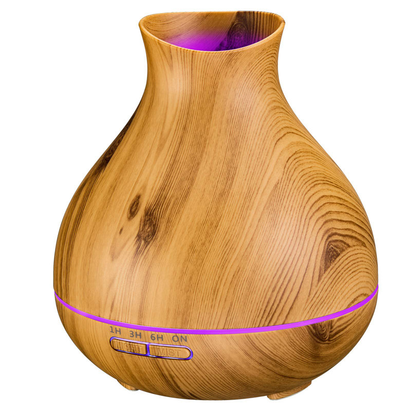Diffuseur d'huiles essentielles Aromathérapie 550 ml 12 heures à grain de bois avec minuterie et humidificateur à brume fraîche pour grande pièce, maison, chambre de bébé, arrêt automatique sans eau, 7 lumières changeantes
