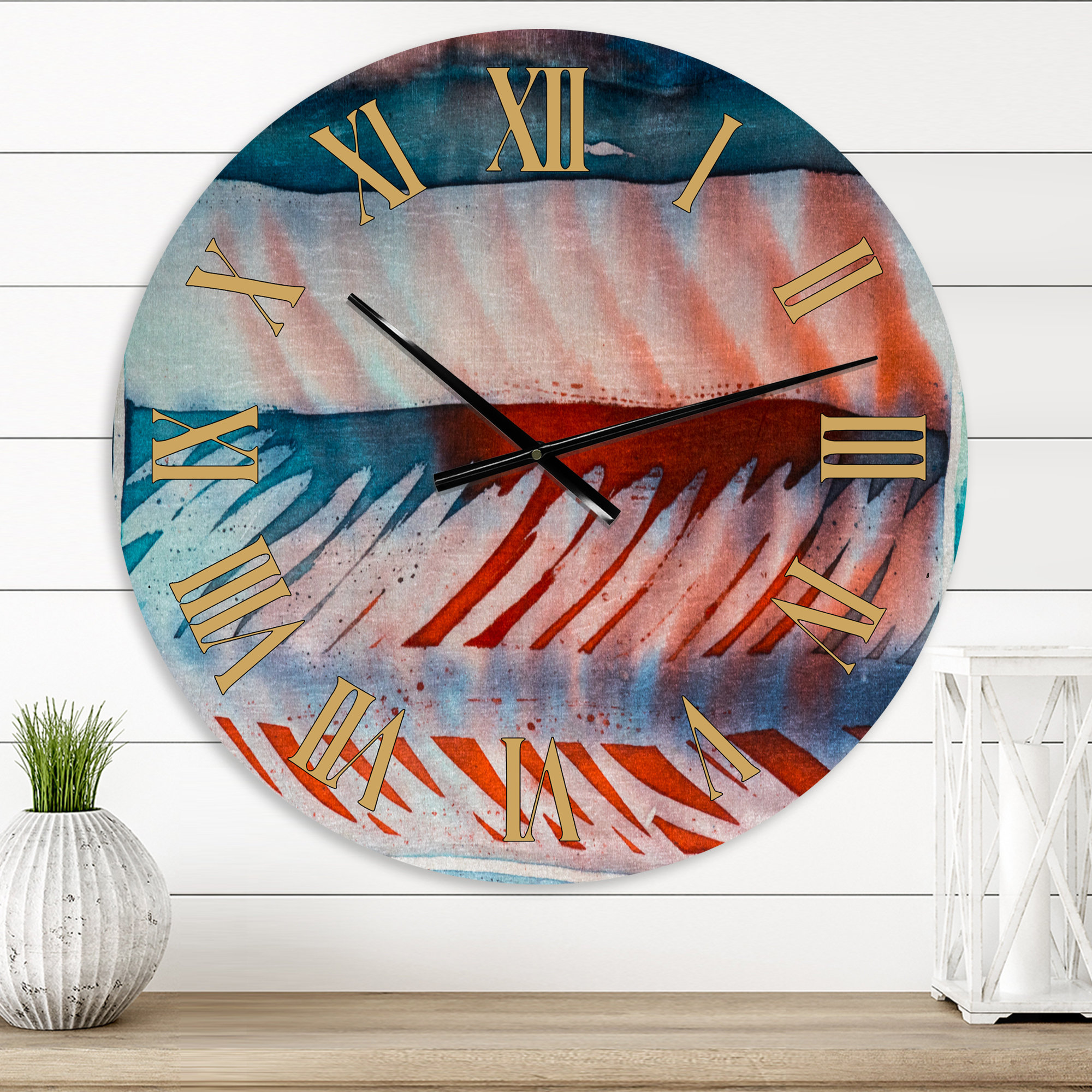 East Urban Home Blue and Red Batik Impression - Modern wall clock | Wayfair