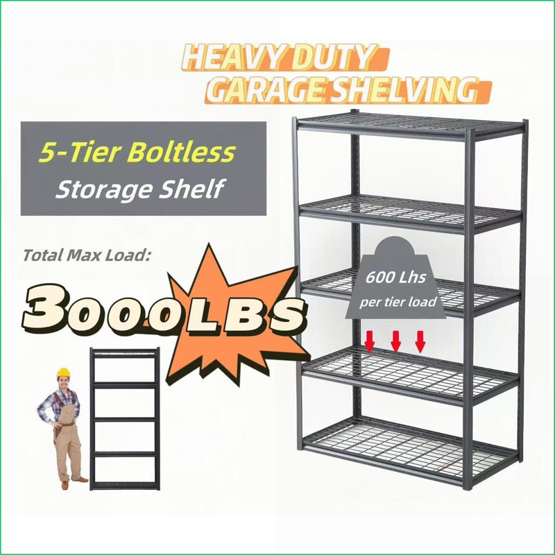 Étagères de rangement en métal robuste à 5 niveaux, capacité de 3000 lb, réglable, H 78 po x l 47,2 po x P 23,6 po | Métal | Moderne