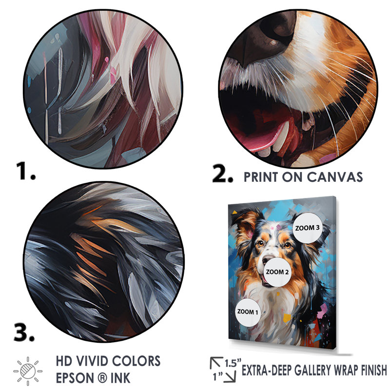 «Playful Collie Portrait I», reproduction sur toile, H 20 po x l 12 po x P 1 po, Cadre flottant noir