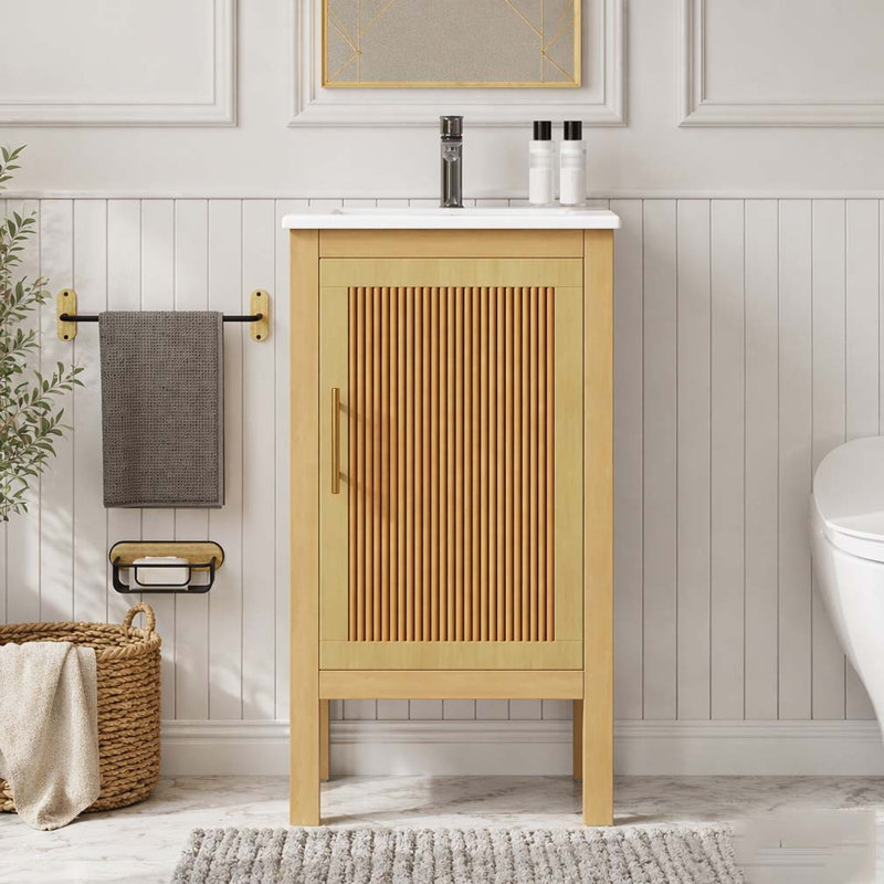 Armoire de salle de bain 18 po avec rangement, solution pour petit espace avec lavabo en céramique, tablette réglable