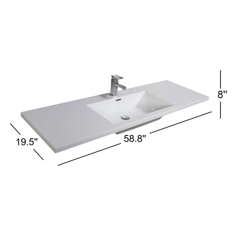 Plateau de meuble-lavabo simple 58,8 po en blanc avec lavabo