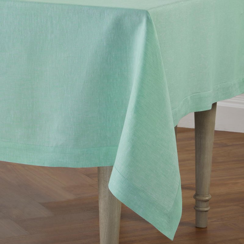 100% Pure Linen Tablecloth - Athena, 90" x 60", Chambray Aqua