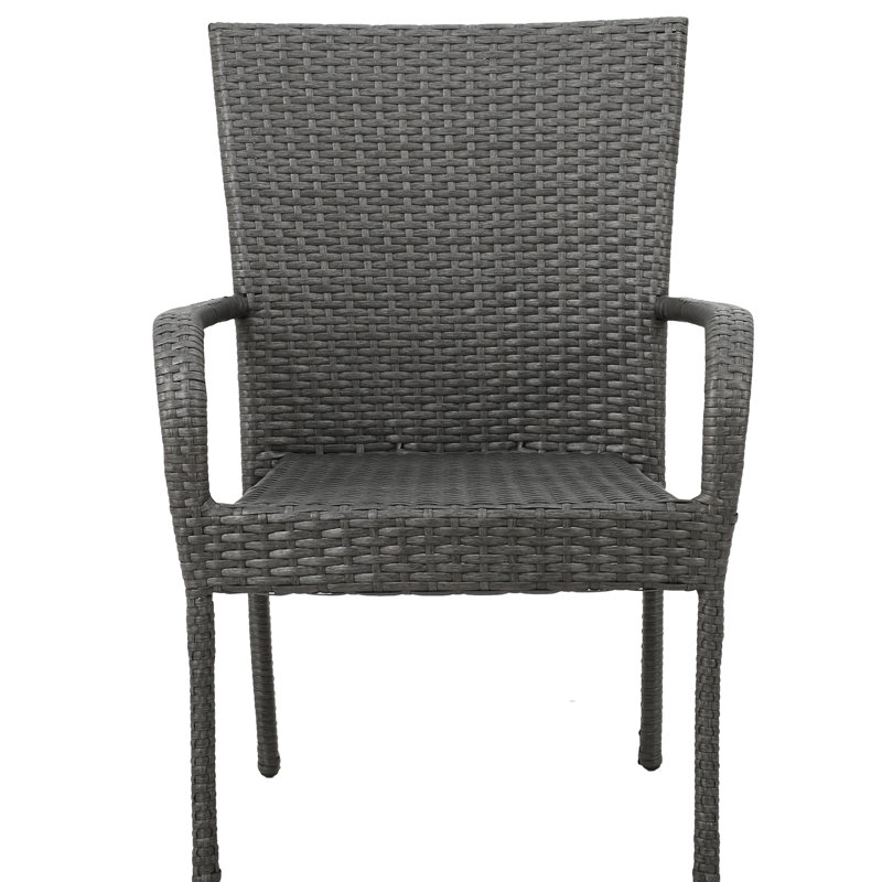 Chaise grise empilable en PE tissée de 4 personnes, durable, durable, compacte et facile à installer, combinant des éléments modernes et classiques, empilable pour le rangement