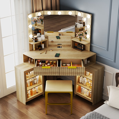 Coiffeuse de coin - 11 ampoules Hollywood avec module de capteur humain