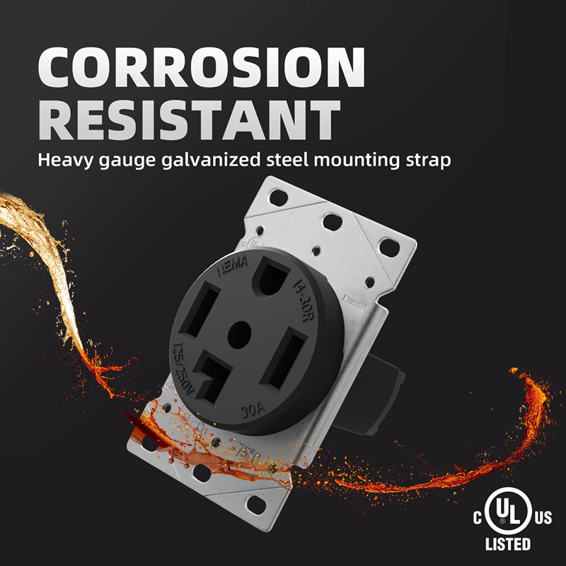 30 Amp Black Thermoplastic Tamper Resistant Single Outlet