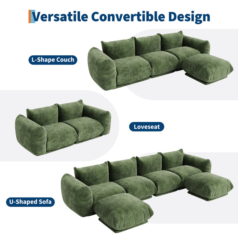Canapé modulaire moderne en chenille pour petits espaces, canapé Cloud avec assise profonde et structure en bois, causeuse compacte et confortable pour bureau d'appartement