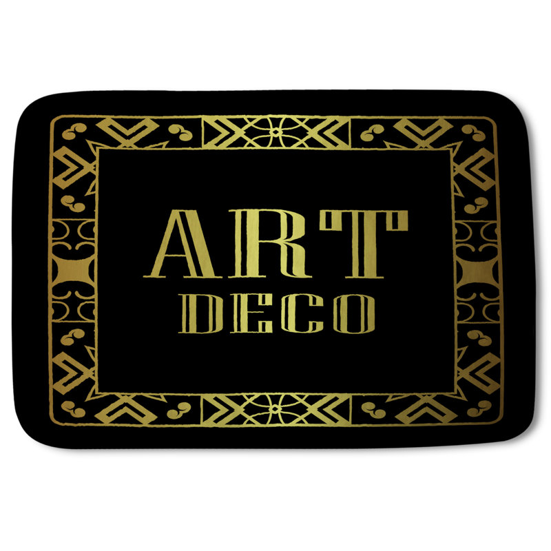 Etienne Non-Slip Backing Bath Rug, Black & Gold Art Deco
