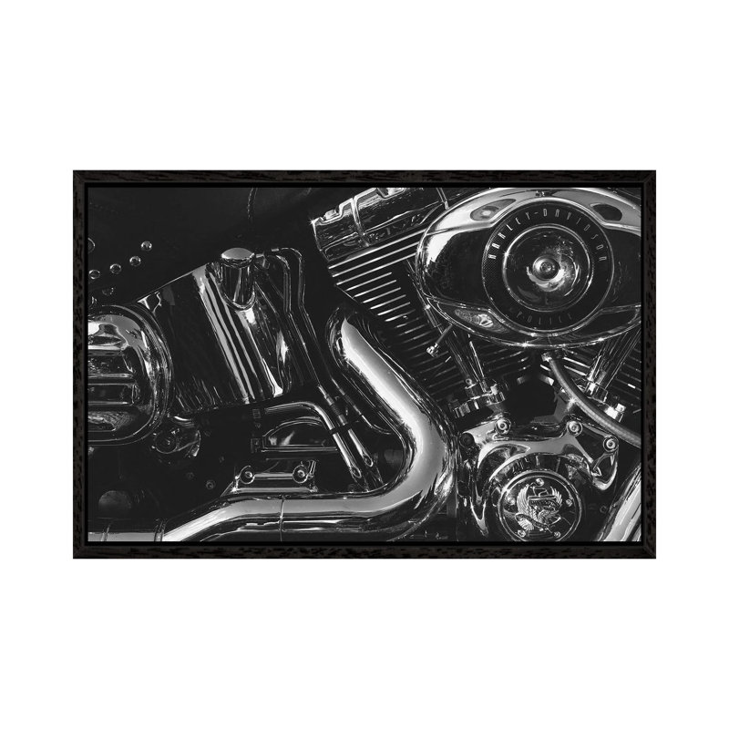 Harley Engine - Print on Canvas, Black Framed, 66.04 cm H x 45.72 cm W