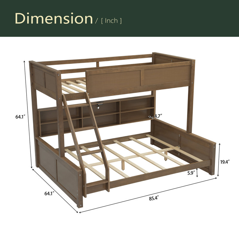 Bunk Bed With Storage Cabinets And USB Ports, Antique Wood, Twin XL Over Queen