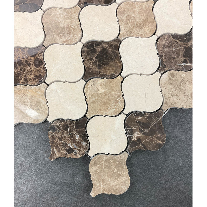 Carreau de mosaïque en marbre 2,5 po x 3 po, Crème Marfil / Empereur foncé / Empereur clair
